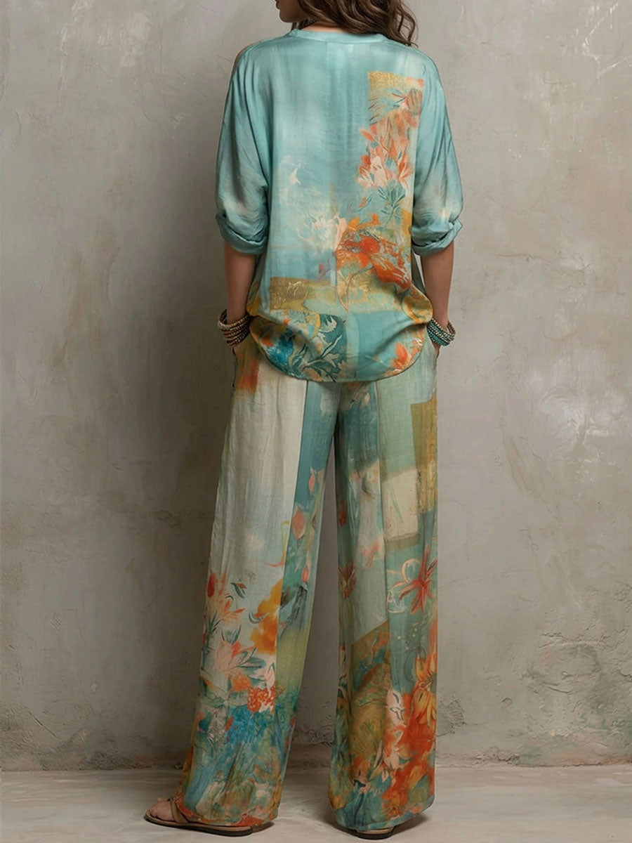 Conjunto Alana™ | Blusa fluida y pantalón palazzo floral