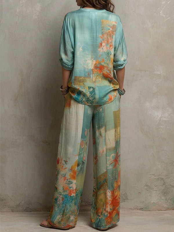 Conjunto Alana™ | Blusa fluida y pantalón palazzo floral