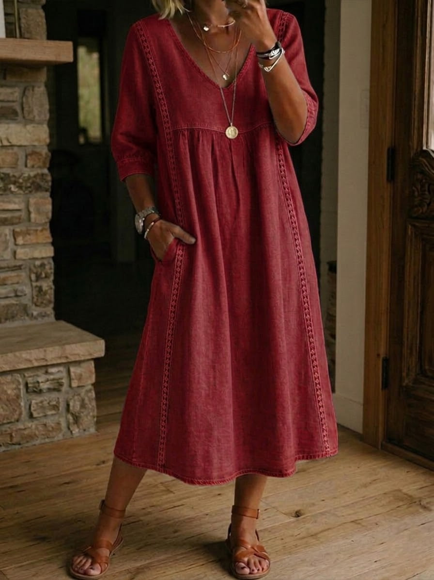 Vestido Alba™ | Maxi holgado de lino y algodón con encaje