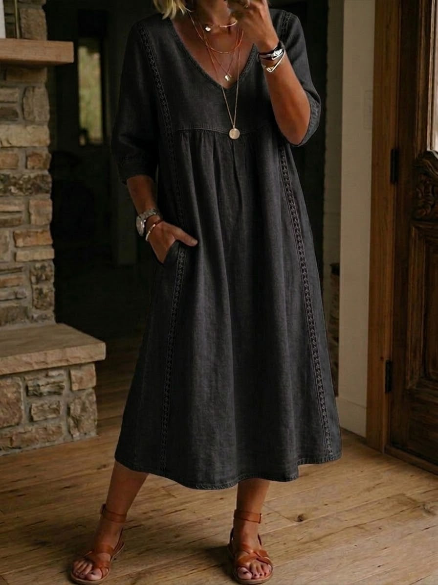 Vestido Alba™ | Maxi holgado de lino y algodón con encaje
