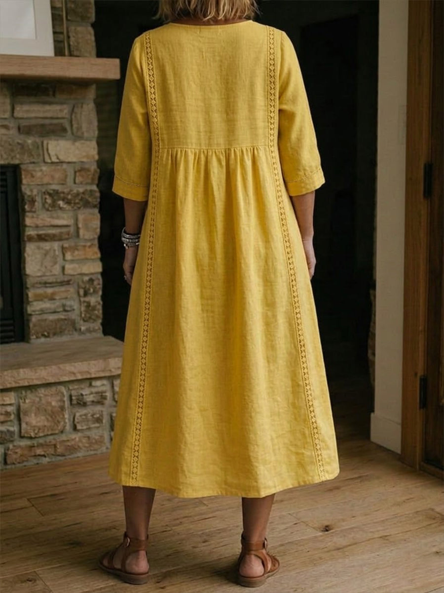 Vestido Alba™ | Maxi holgado de lino y algodón con encaje