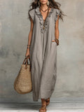 Vestido Alba™ | Diseño largo bohemio de lino y algodón con volantes