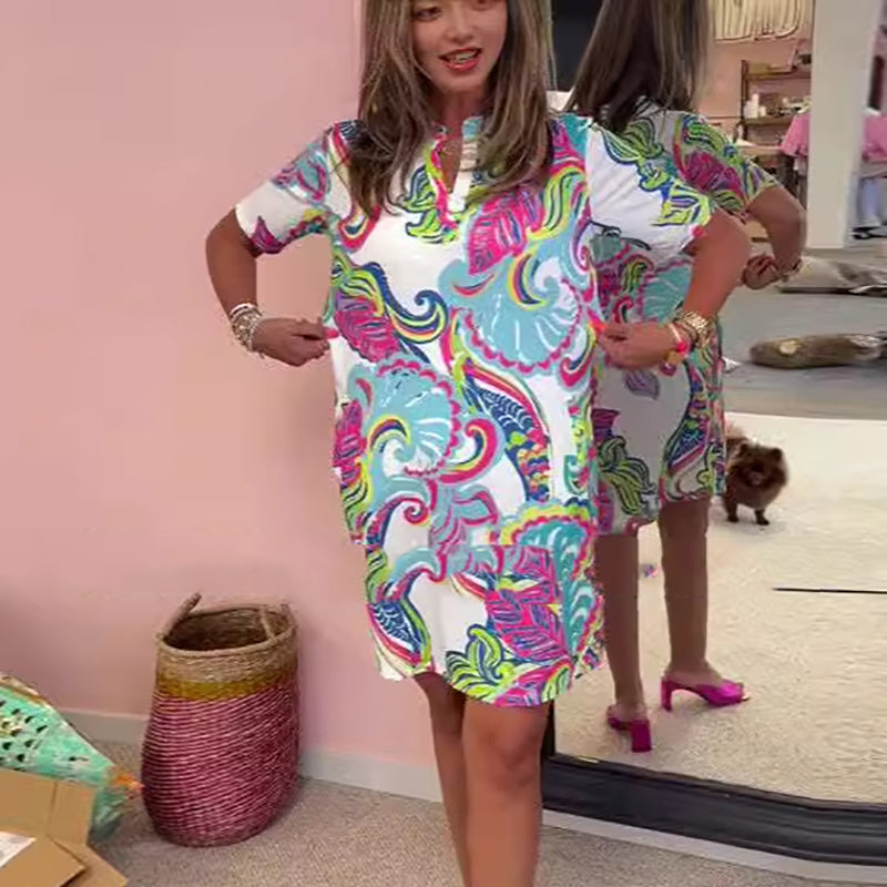 Vestido mujer estampado colorido escote V verano